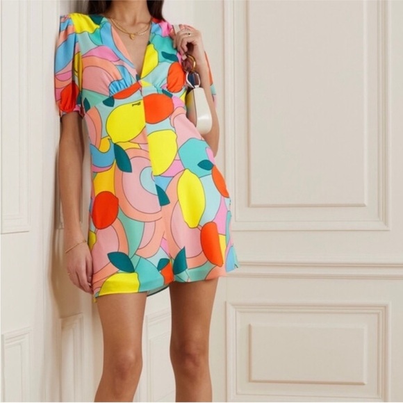 STAUD Mini Dress in Citrus Kaleidoscope NWT